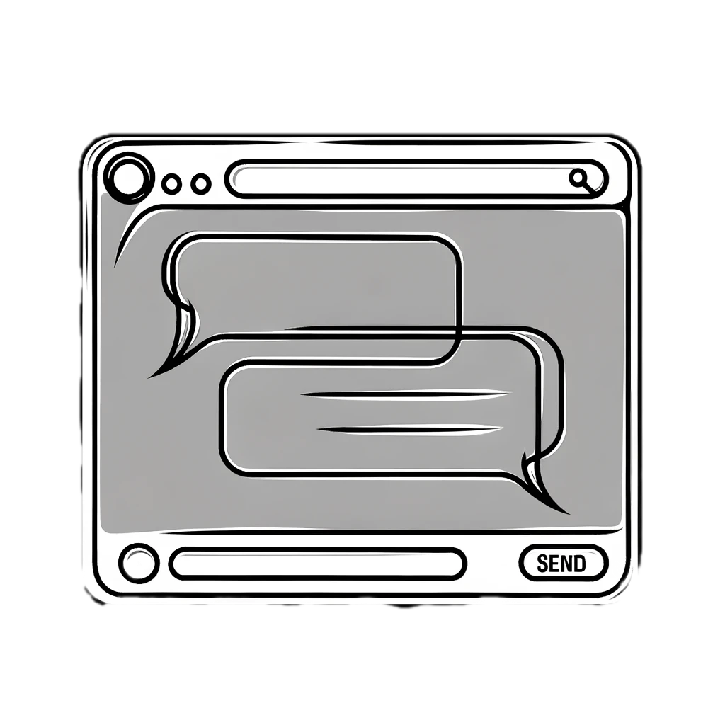 DALL·E 2024-01-10 17.41.44 - A highly minimalist one-line drawing of a browser window with a user interface that includes just two message bubbles and a Send button. The illustr-1